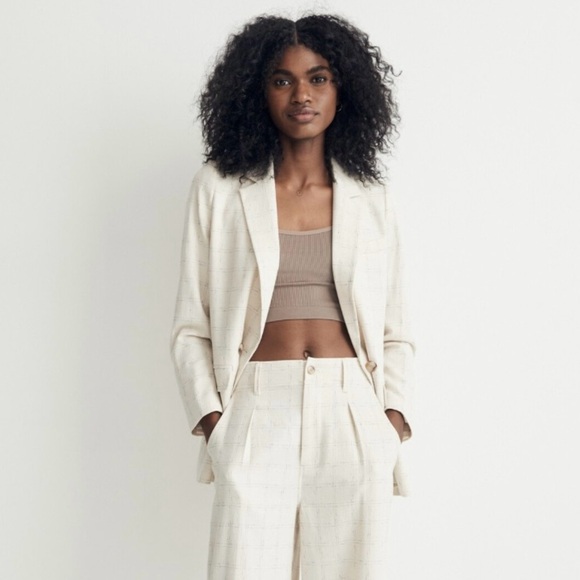 NEW Madewell Caldwell Double Breasted Blazer Ghent Plaid Windowpane Ivory XS - Picture 2 of 16
